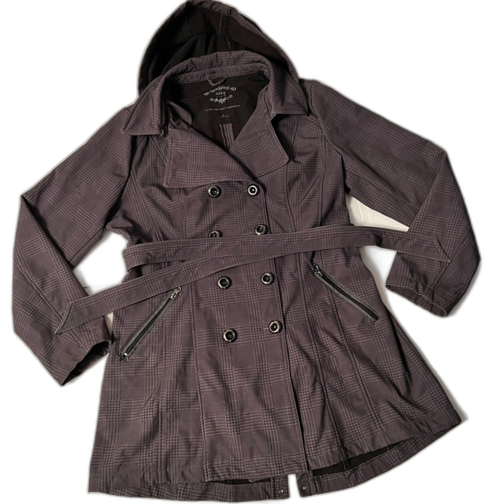 Sebby Water-Resistant Plaid Rain Jacket / Trench Coat XL